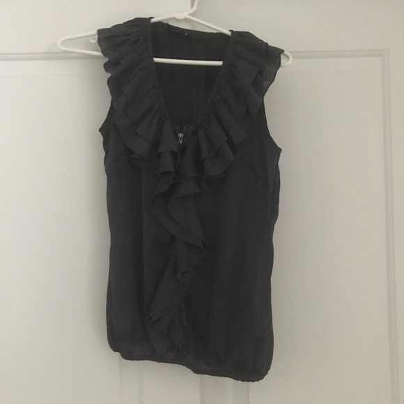 Midnight blue frill silk top - Picture 1 of 2